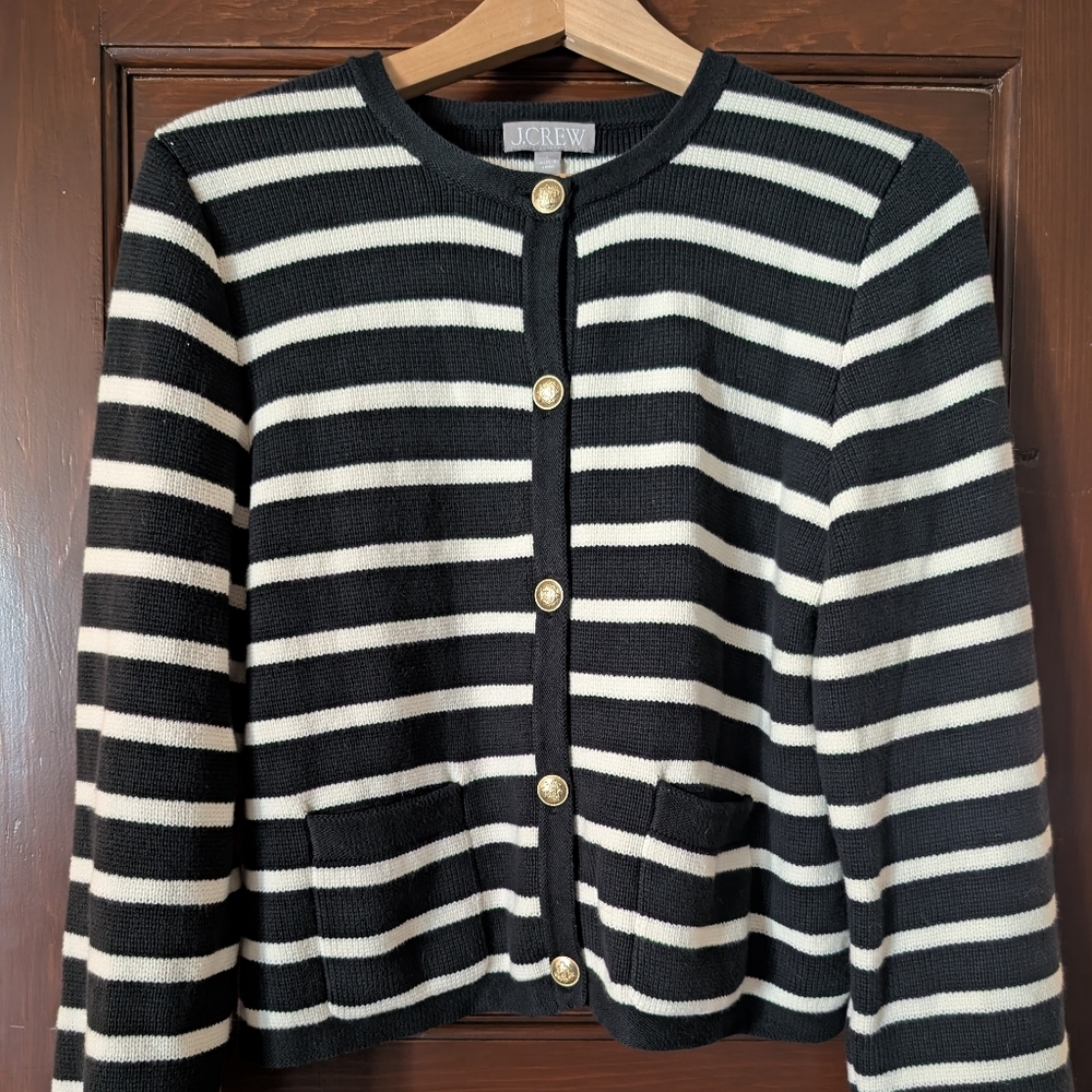 J. Crew Black and Cream Striped Sweater